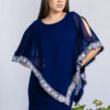 Vestido de fiesta Grecia color azul con capa asimétrica y bordes de lentejuelas
