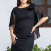 Vestido negro elegante con brillo plata y mangas de gasa modelo Luz