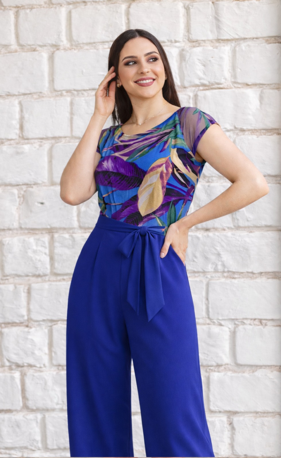 enterizo kylie azul mujer look elegante pantalón palazzo