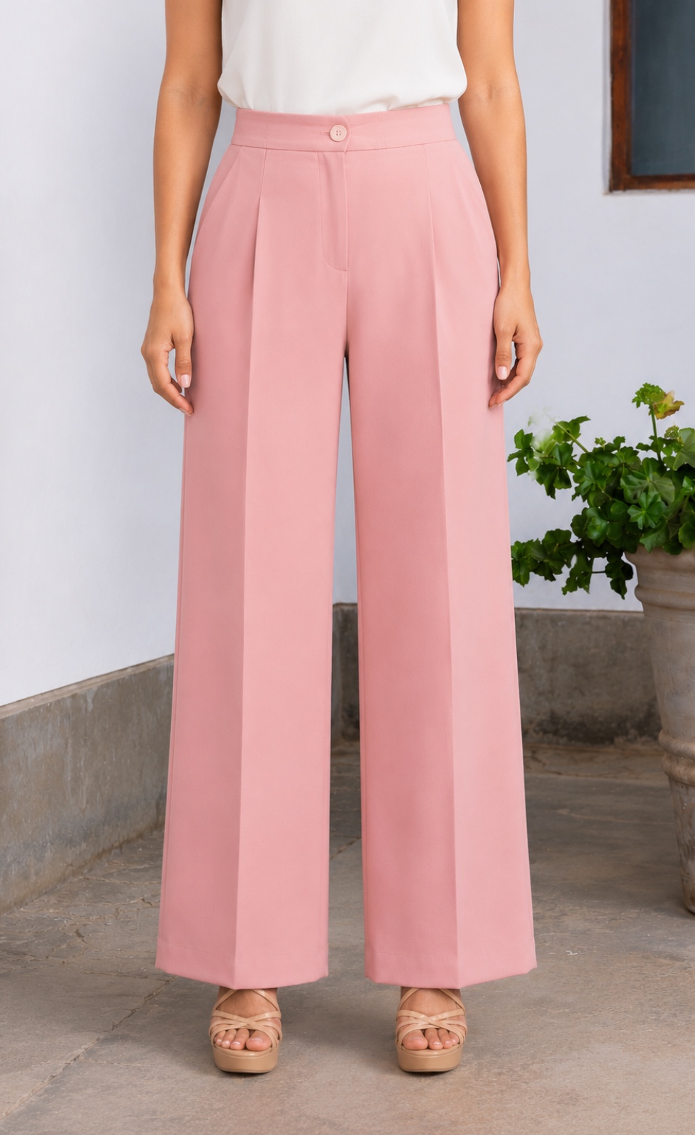 Pantalón palazo mujer Rebeca palo rosa tiro alto