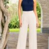 Pantalón palazo mujer Rebeca beige elegante