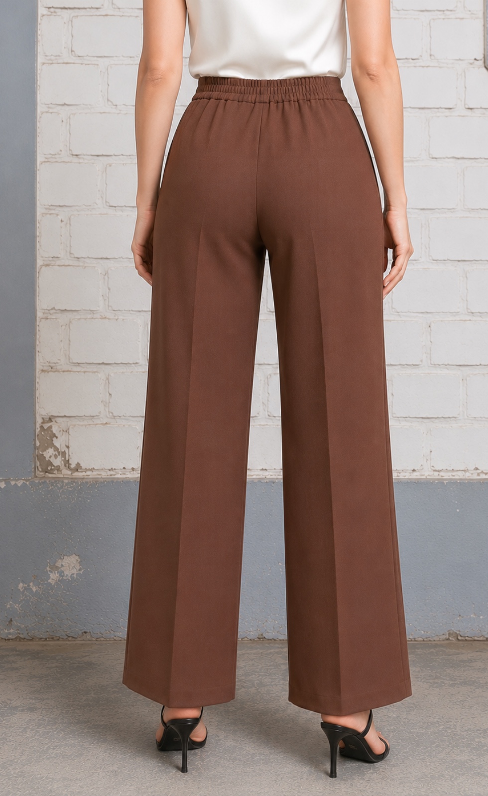 Pantalón palazo mujer Rebeca chocolate con caída amplia