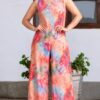 Enterizo Carmen mujer coral multicolor con pierna palazo