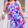 Enterizo palazo mujer Carmen estampado acuarela magenta turquesa