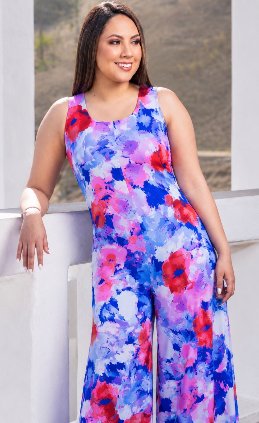 enterizo palazo mujer zoe estampado acuarela magenta turquesa