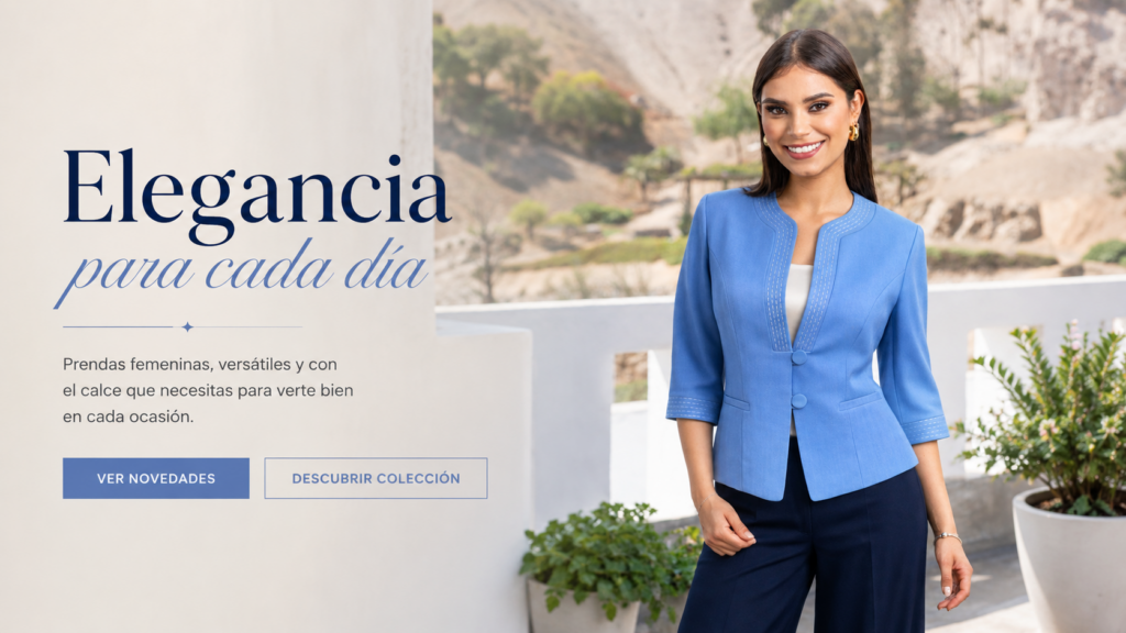 Ropa elegante para mujer en Perú, modelo Salomé con blazer azul